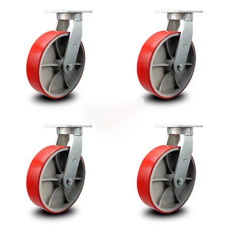 Service Caster 12 Inch Heavy Duty Red Poly on Cast Iron Swivel Caster Set with 2 Swivel Locks SCC-KP92S1230-PUR-RS-BSL-2-S-2